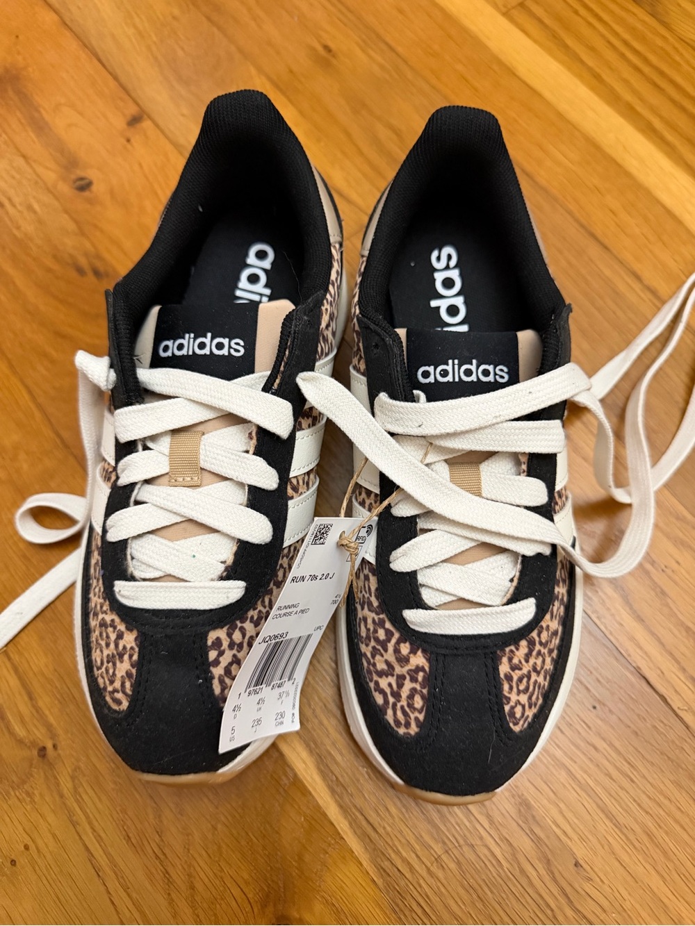 adidas Kids Leopard Print Sneakers in Black & Cream